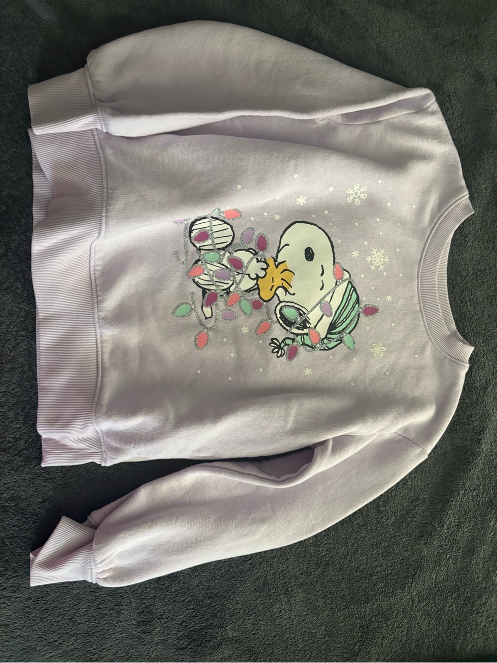 jumping beans Snoopy & Woodstock Pullover Crewneck Holiday Sweatshirt w Glitter
